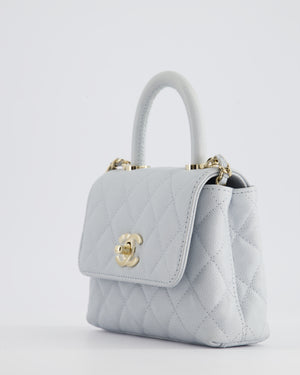 Chanel Pale Blue Extra Mini Coco Top Handle Bag in Caviar Leather with Champagne Gold Hardware