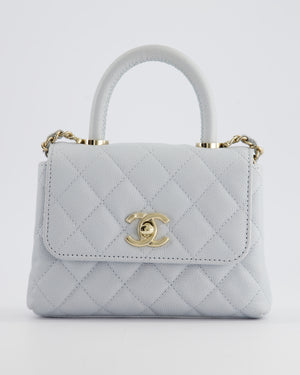 Chanel Pale Blue Extra Mini Coco Top Handle Bag in Caviar Leather with Champagne Gold Hardware