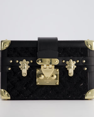 *HOT* Louis Vuitton Sequin Black Petite Malle Monogram Handbag with Gold Hardware