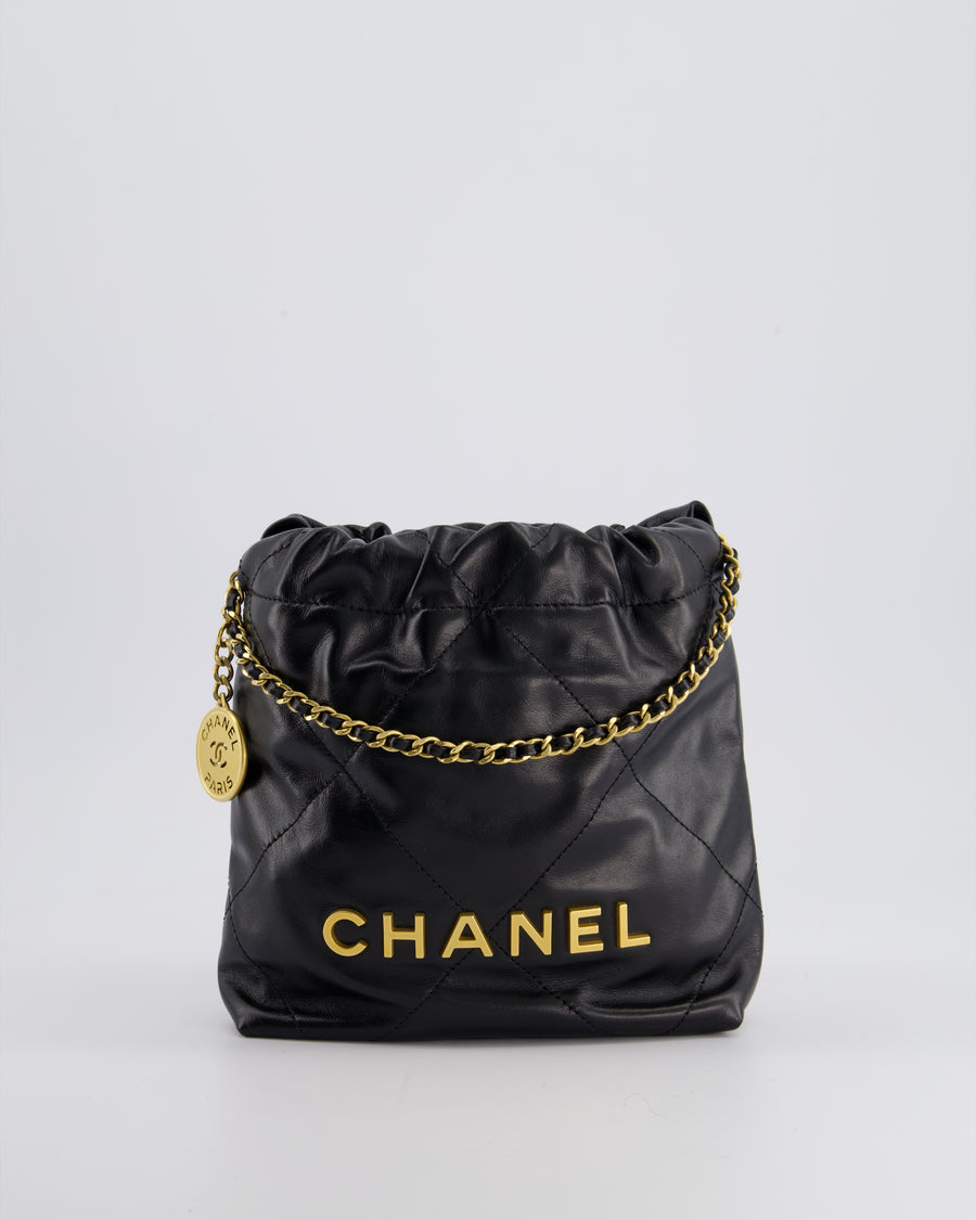 *RARE* Chanel Mini 22 Bag in Black Shiny Calfskin with Gold Hardware