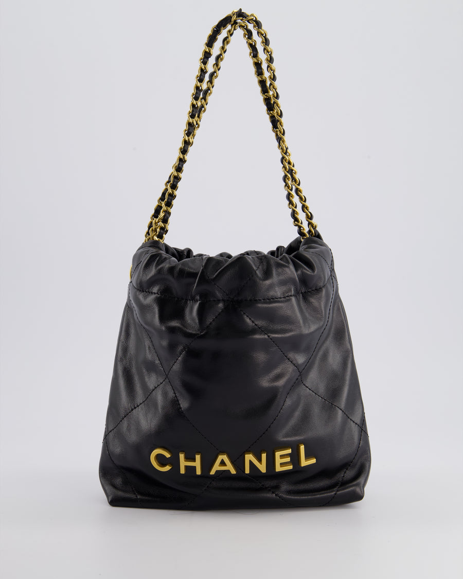 *RARE* Chanel Mini 22 Bag in Black Shiny Calfskin with Gold Hardware