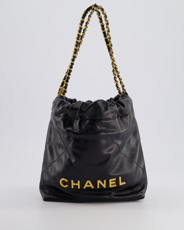 *RARE* Chanel Mini 22 Bag in Black Shiny Calfskin with Gold Hardware