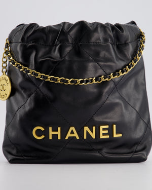 *RARE* Chanel Mini 22 Bag in Black Shiny Calfskin with Gold Hardware