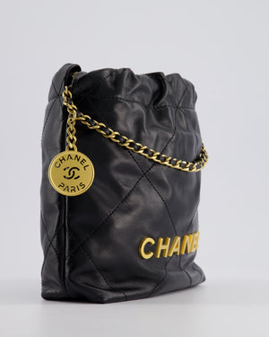 *RARE* Chanel Mini 22 Bag in Black Shiny Calfskin with Gold Hardware