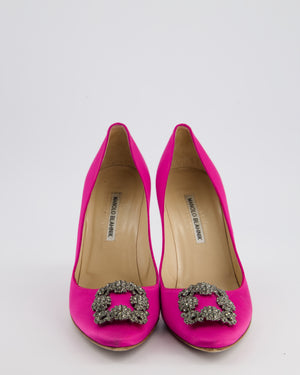 Manolo Blahnik Fuchsia Satin Silk Hangisi 105 Embellished Pumps Size EU 40