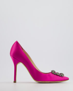 Manolo Blahnik Fuchsia Satin Silk Hangisi 105 Embellished Pumps Size EU 40