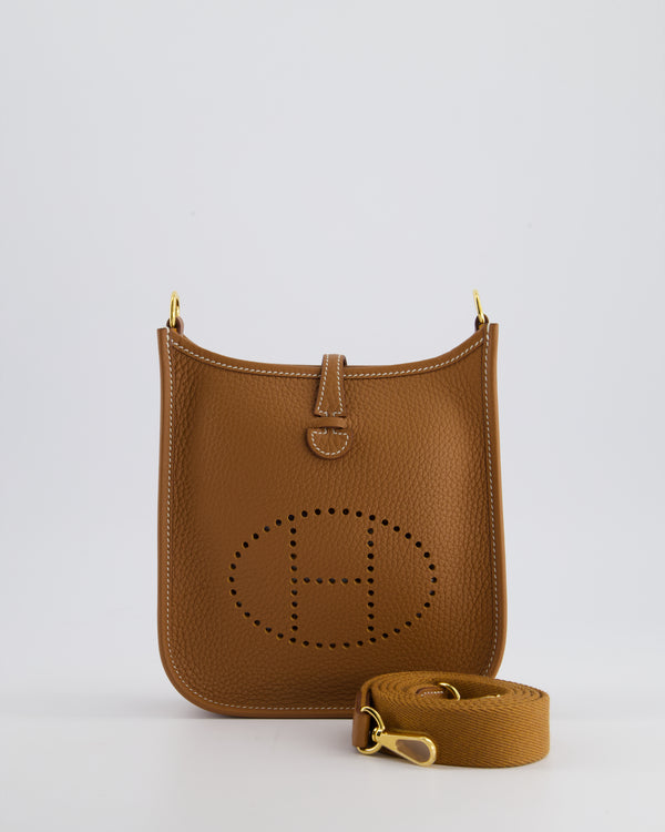 Hermès Mini Evelyne Bag in Gold Clemence Leather with Gold Hardware