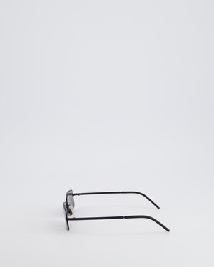 Saint Laurent Black Rectangular Sunglasses With Matte Black Metal Frame