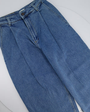 Magda Butrym Blue Denim Barrel Leg Jeans with Front Pleat Detail Size FR 34 (UK 6)