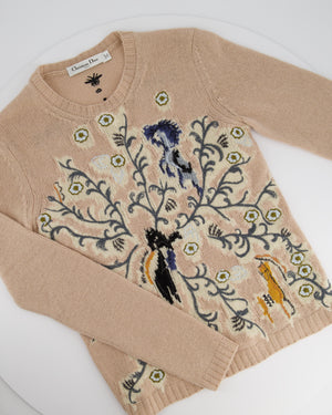 Christian Dior Dusky Pink Floral Embroidery Cashmere Jumper With Back Logo Detail Size FR 36 (UK 8)