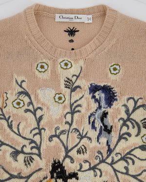 Christian Dior Dusky Pink Floral Embroidery Cashmere Jumper With Back Logo Detail Size FR 36 (UK 8)