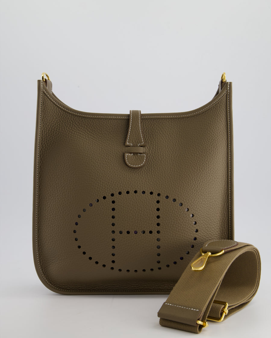 *HOT* Hermès Evelyne III 29cm Bag in Etoupe Clemence Leather with Gold Hardware