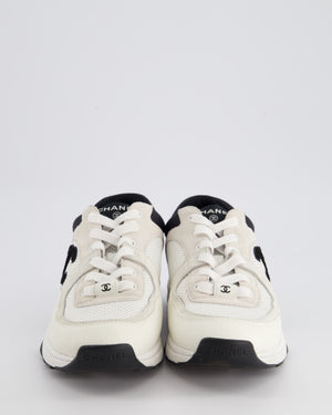 Chanel White Leather and Mesh Trainers with Black CC Logo Size EU 38.5