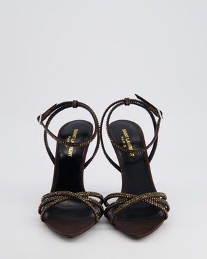 Saint Laurent Chocolate Brown Ava 105mm Embellished Sandals Size EU 38.5 RRP £1150