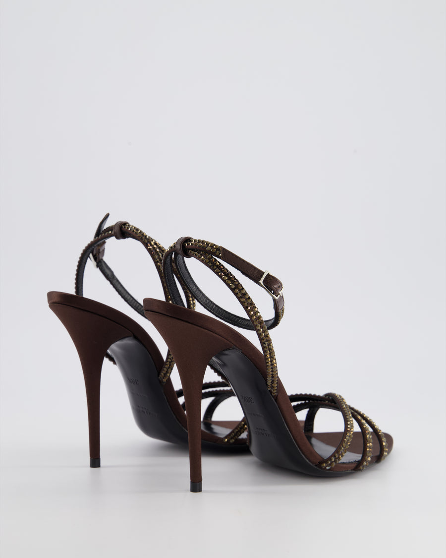 Saint Laurent Chocolate Brown Ava 105mm Embellished Sandals Size EU 38.5 RRP £1150