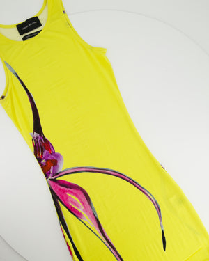 Louisa Ballou Yellow Sleeveless Maxi Dress with Pink Flower Detail Size XS (UK 6)