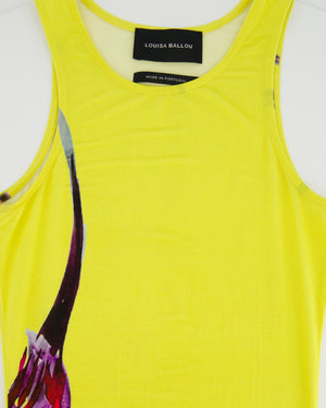 Louisa Ballou Yellow Sleeveless Maxi Dress with Pink Flower Detail Size XS (UK 6)