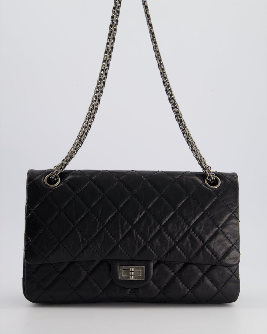 Chanel Black Medium Reissue 2.55 Double Flap Bag in Quilted Crumpled Lambskin with Ruthenium Hardware RRP £8,850