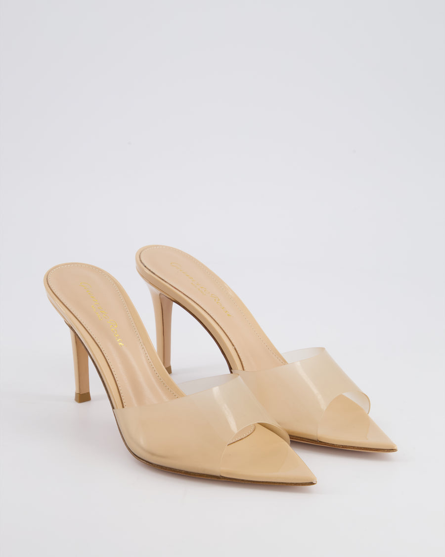 Gianvito Rossi Beige Patent Leather Elle 85 Mule Heels Size EU 35 RRP £635