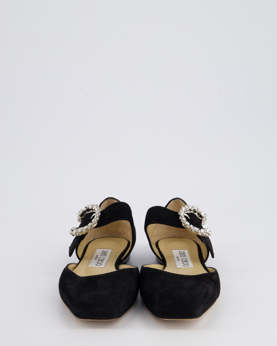 Jimmy Choo Black Suede Ballerina Flats with Crystal Buckle Detail Size EU 34.5