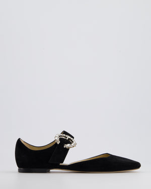 Jimmy Choo Black Suede Ballerina Flats with Crystal Buckle Detail Size EU 34.5