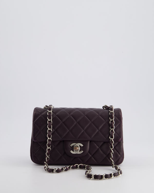 *FIRE PRICE* Chanel Aubergine Purple Mini Rectangular Classic Flap Bag in Lambskin Leather with Silver Hardware