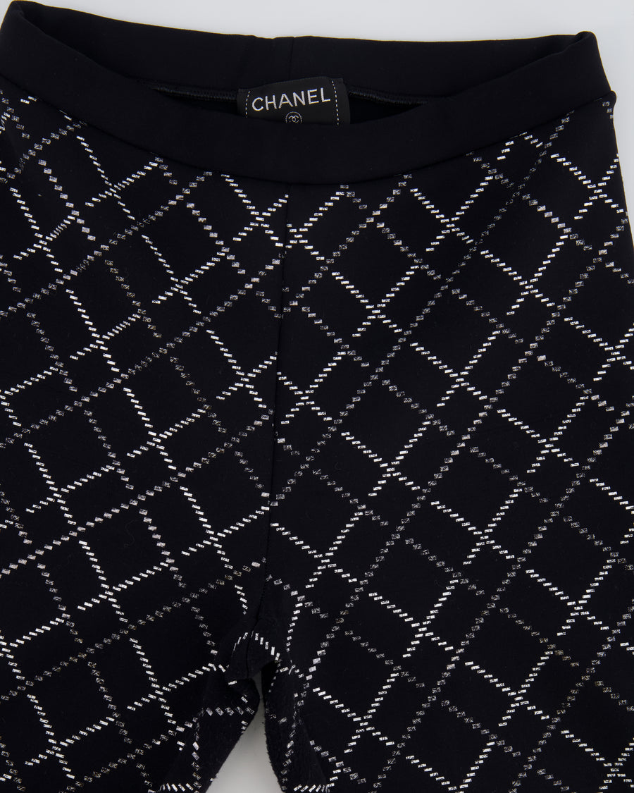 Chanel Black Leggings with Silver Quilted Details Size FR 34 (UK 6)