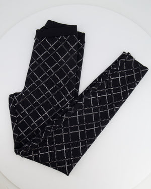 Chanel Black Leggings with Silver Quilted Details Size FR 34 (UK 6)