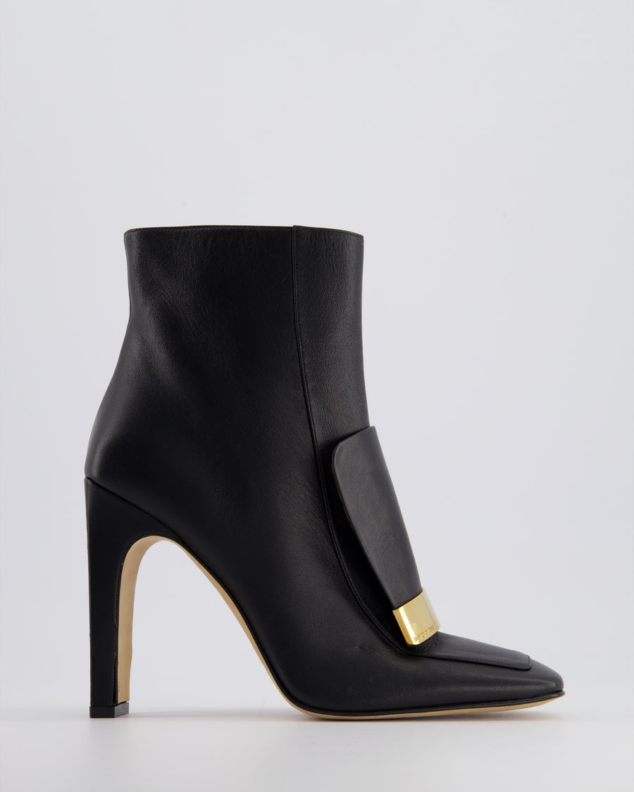 Sergio Rossi Black Leather Heeled Ankle Boots with Gold Hardware Detail Size EU 39