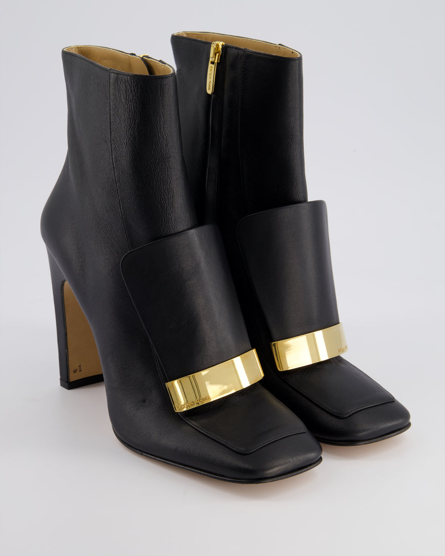 Sergio Rossi Black Leather Heeled Ankle Boots with Gold Hardware Detail Size EU 39