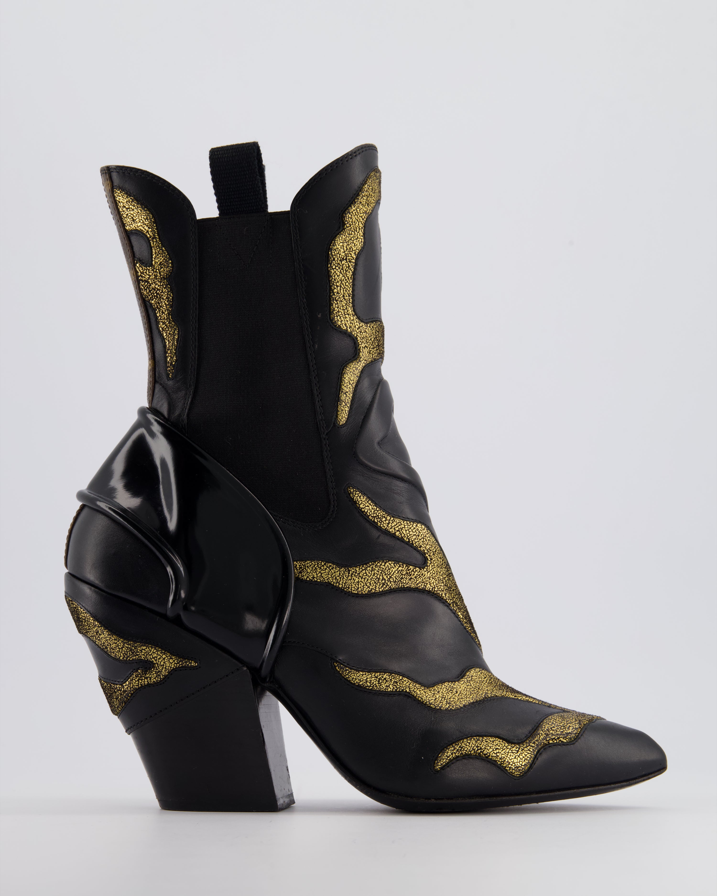 Louis Vuitton Black and Gold Leather 2018 Fireball Western Boots Size Sellier