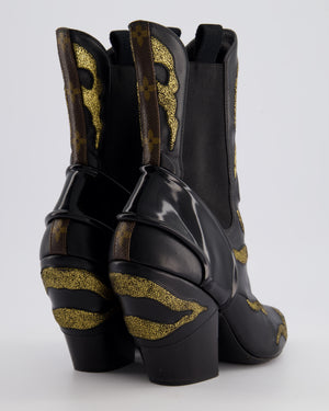 Louis Vuitton Black and Gold Leather 2018 Fireball Western Boots Size EU 39