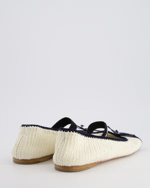 Miu Miu Cream and Navy Crochet Ballet Flats with Black Logo Strap Size EU 39