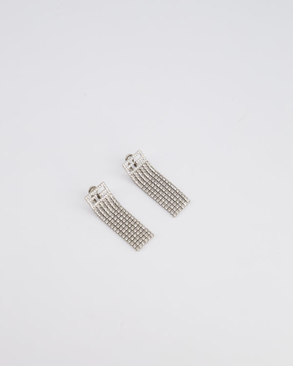 Fendi Gold and Silver Crystal Logo Drop Clip-On Earrings