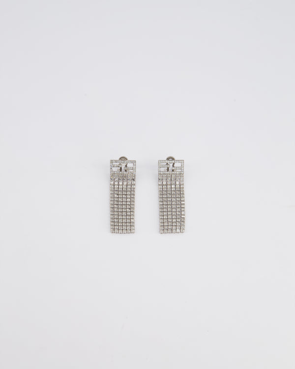 Fendi Gold and Silver Crystal Logo Drop Clip-On Earrings