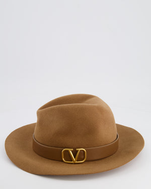 Valentino VLogo Light Beige Felt Fedora Hat with VLogo Detail Size S RRP £710