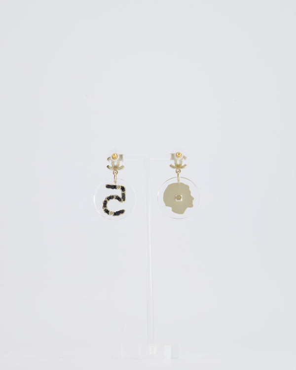 Chanel Black No5 Gabrielle Chanel CC Earrings with Champagne Gold Hardware