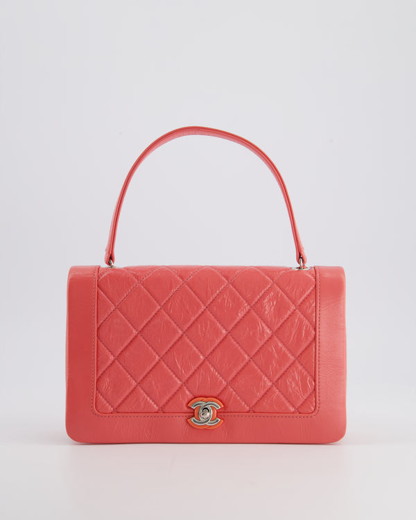 Chanel Pink Patent Crinkled Calfskin Leather Flap Bag with Enamel CC Logo and Silver Hardware