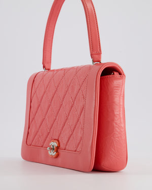 Chanel Pink Patent Crinkled Calfskin Leather Flap Bag with Enamel CC Logo and Silver Hardware