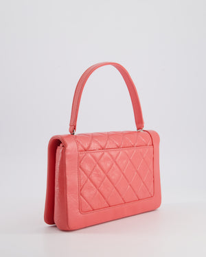 Chanel Pink Patent Crinkled Calfskin Leather Flap Bag with Enamel CC Logo and Silver Hardware