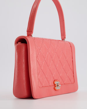 Chanel Pink Patent Crinkled Calfskin Leather Flap Bag with Enamel CC Logo and Silver Hardware