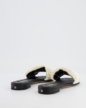 Chanel Black Sandals with Pearl Embellishment and CC Logo Detail Size EU 38.5