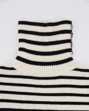 Soft Goat White and Black Striped Knit High Neck Wool Jumper Size S (UK 8)