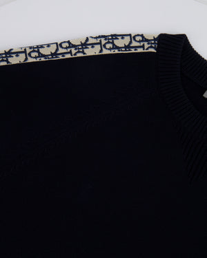 Christian Dior Menswear Navy Jumper With Oblique Logo Sleeve Detail Size L