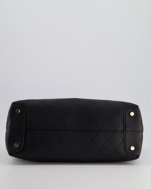 Chanel Black Quilted Tote Bag in Calfskin Leather with Champagne Hardware & CC Detail