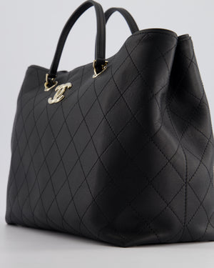 Chanel Black Quilted Tote Bag in Calfskin Leather with Champagne Hardware & CC Detail