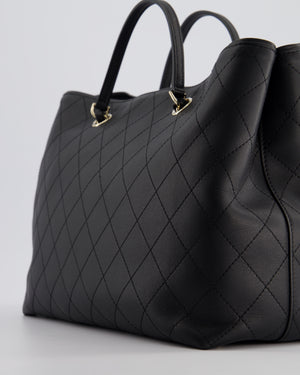 Chanel Black Quilted Tote Bag in Calfskin Leather with Champagne Hardware & CC Detail