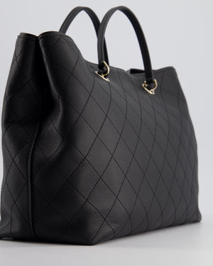 Chanel Black Quilted Tote Bag in Calfskin Leather with Champagne Hardware & CC Detail