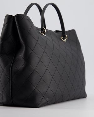 Chanel Black Quilted Tote Bag in Calfskin Leather with Champagne Hardware & CC Detail