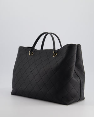 Chanel Black Quilted Tote Bag in Calfskin Leather with Champagne Hardware & CC Detail